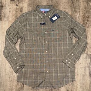 Chaps Men's Plaid Button-Down Shirt - Brown and Gray